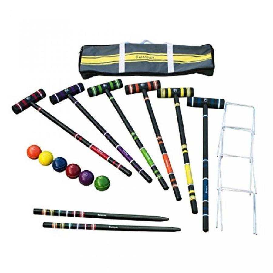 6 Player Croquet Game Set with Balls Mallets Wickets Stakes & Black Carrying Bag 