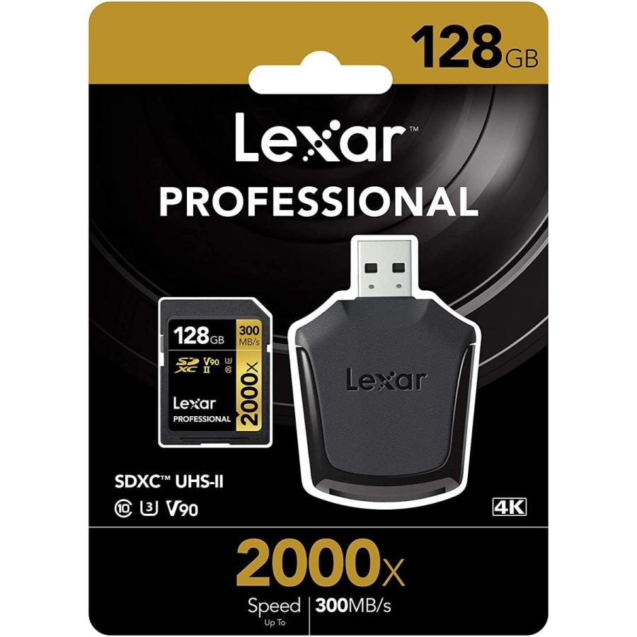 送料無料 Lexar レキサー Professional SDカード 2000x 128GB UHSII U3 V90 LSD128CB2000R USB3.0カードリーダー付[海外リテール