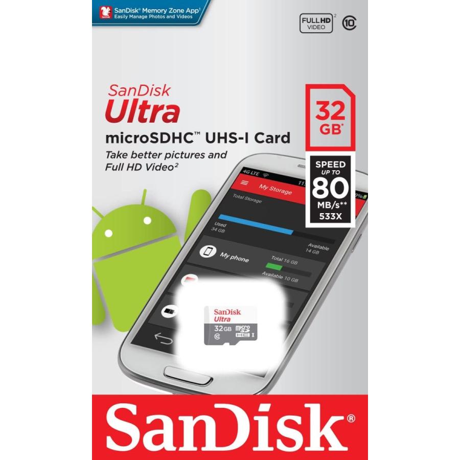 送料無料 SanDisk サンディスク Ultra 32GB 100MB/s UHS-I Class 10 microSDHC Card SDSQUNR-032G-GN3MN  [海外リテール品] 一年保証｜dear-i｜03