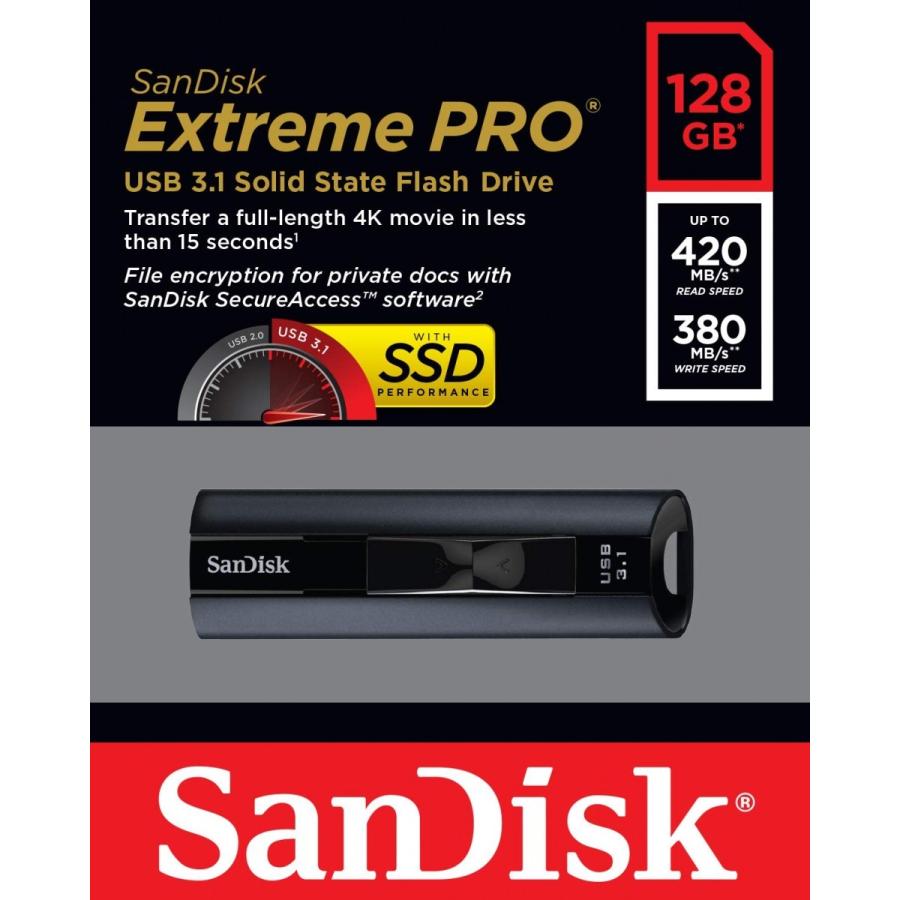 送料無料 SanDisk サンディスク 128GB ExtremePro USB3.1(Gen 1)対応 R:420MB/s W380MB/s  SDCZ880-128G-G46 [海外リテール品](メール便4つまで送料無料)｜dear-i｜03