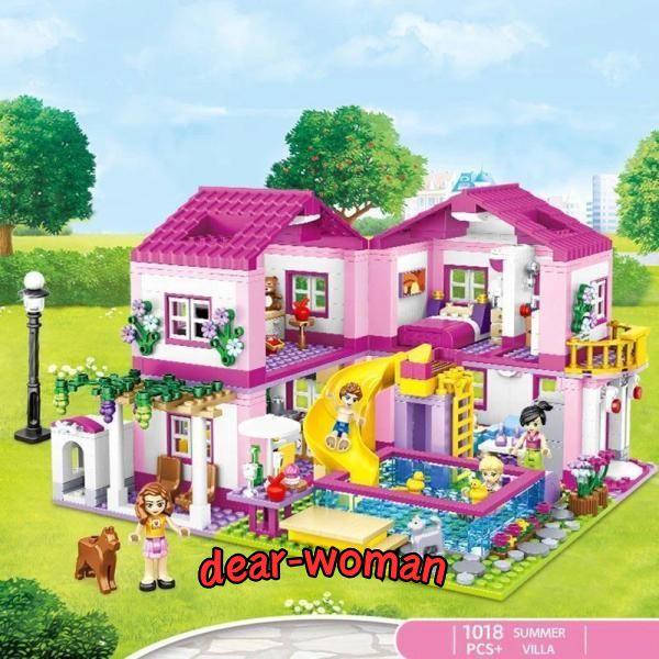 ブロック レゴ互換 家 2階建て ピンク 女の子 かわいい 別荘 : ディア 