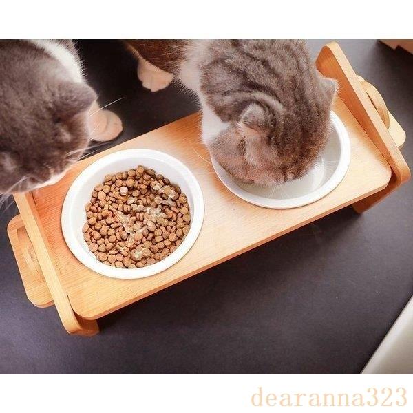 フードボウル猫用犬用猫食器犬食器ペットごはん皿セラミック2連かわいいイラスト台付き高さ調節調節可能竹製組み立て 食器 フードボール 予約販売 5 10営業日発送致します Myleet Com