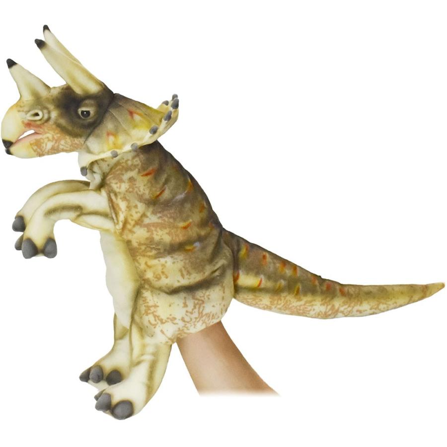 BH7764 トリケラトプス クリーム ハンドパペット HANSA　とりけらとぷす 角竜 恐竜 きょうりゅう リアル | HANSA（ぬいぐるみ） | 01