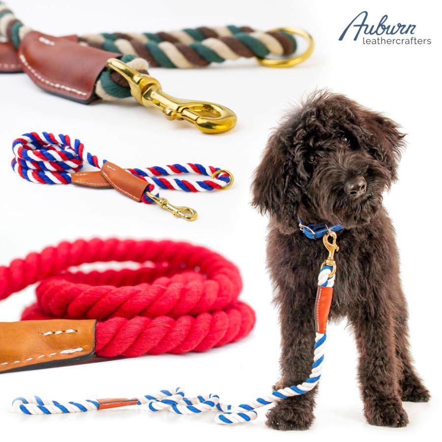 オーバーン コットンロープリーシュ M 直径約1.3cm 長さ180cm 大型犬 ロープリード 丈夫 天然コットン 真鍮使用 海外ブランド 輸入 セール | 