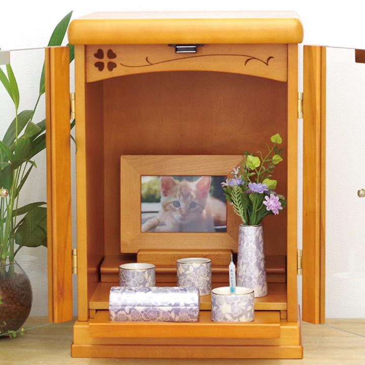 ペット仏壇 ガラス扉 天井ライト 6寸 四つ葉 14号 ライト