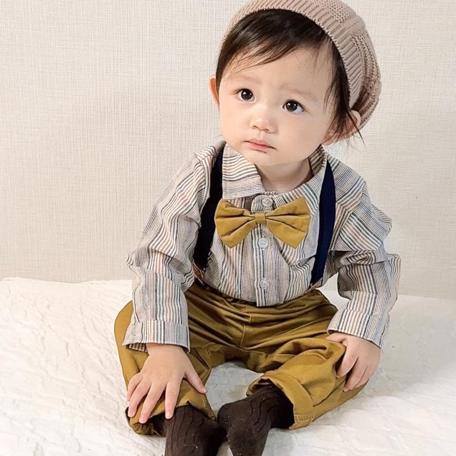 男の子 フォーマル ロングスリーブ スーツ サスペンダー パンツ 長袖 長ズボン セットアップ 誕生日 衣装 1歳 2歳 3歳  70 80 90 100 110 120 130 送料無料｜dearque｜02