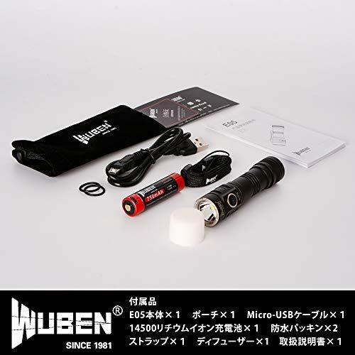WUBEN (国内正規品) USB 充電式 小型 LED フラッシュライト強力 900ルーメン 防水 IP68 ブラック E05 ミニ｜dearshoes｜10