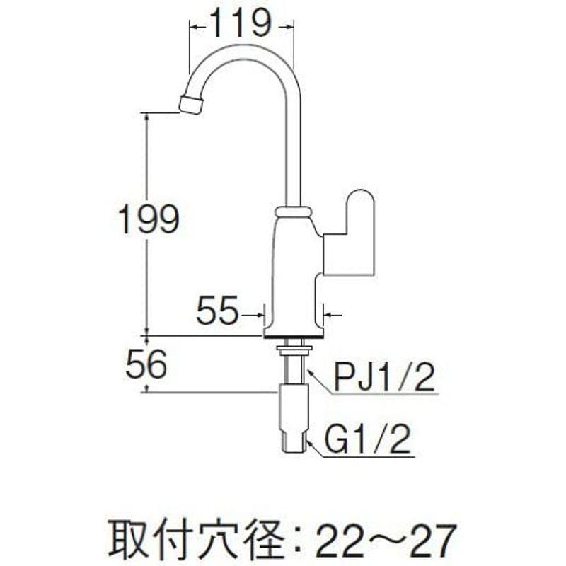 SANEI　パーティーシンク用　立形自在水栓　レバーハンドル　90度開閉　JA546HCV-13