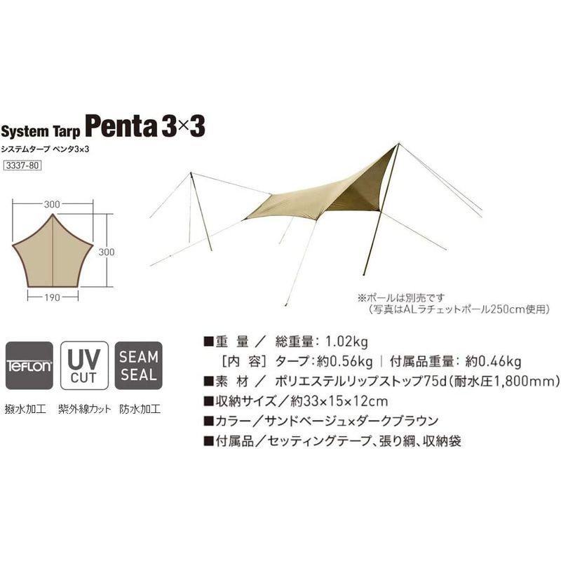 ogawa(オガワ) タープ 五角形タイプ システムタープ ペンタ3×3 3m×3m 3337 ブラウン オガワ タープ 五角形タイプ システムタープ ペンタ3×3 3m×3m ブラウン 加工