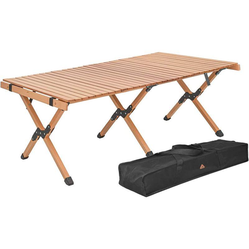 Anlik?ロールトップテーブル 天然木 簡単組立 オシャレ キャンプ 収納バッグ付 (120cmX70cmX45cm) ロールトップテーブル 天然木 簡単組立 オシャレ キャンプ 収納バッグ付 120cmX70cmX45cm
