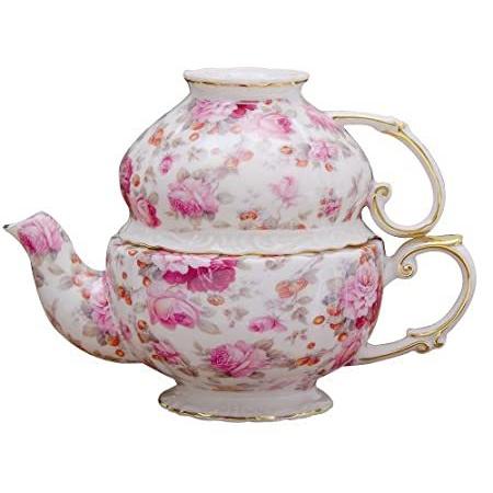 Gracie China by Coastline Imports 5-1/4-Inch Tea For One Set, Pink Peony Ch