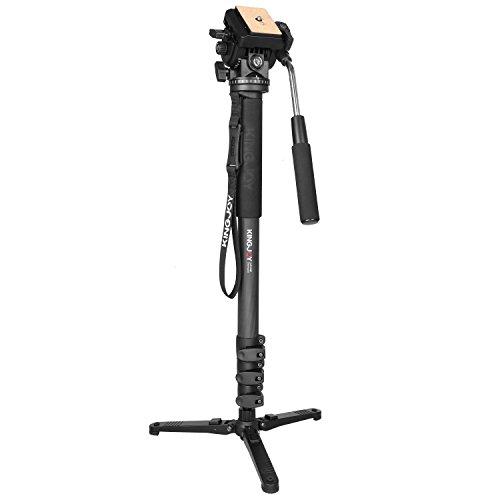 Kingjoy MP シリーズ カーボンファイバー製液体三脚脚キット Kamisafe 4セクションフリップロック 高耐久ビデオ一脚 取り外し可能なドラッグパンヘッド/サポート 