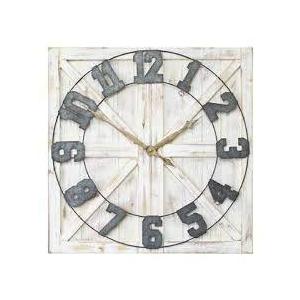日本最大級 Clock Wall Metal and Wood Distressed Square with Touch Vintage 掛け時計、壁掛け時計