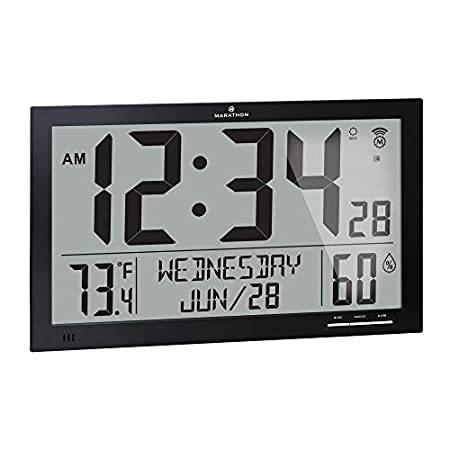 流行に  Marathon 温度・湿度・7つのタイムゾーン・オートDST・セルフセ デジタル壁掛け時計 フルカレンダー アトミック 自動セット ジャンボ スリム 掛け時計、壁掛け時計