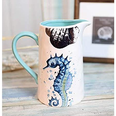 【現品限り一斉値下げ！】 Ebros Dinn Ceramic Seahorse White And Blue Life Sea Coastal Marine Nautical オブジェ、置き物