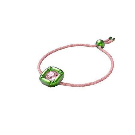 Swarovski　スワロフスキー　ブレスレットSwarovski Dulcis Soft Bracelet with Pink Crystal in Green Molded Setting on Pink Braided Cord, Part of the Swarovski Dulcis Collection
