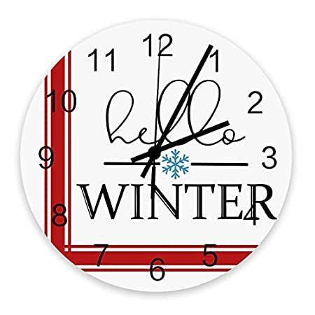【正規品直輸入】 Winter Hello Christmas Clock Wall Wooden Snowflake Clo Hanging Art Line Red 掛け時計、壁掛け時計