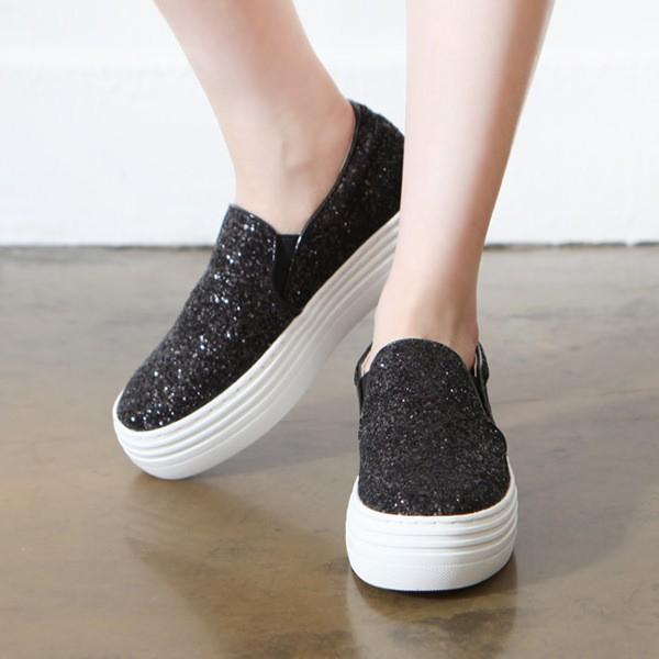 スリッポン レディース グリッター ラメ キラキラ シルバー スニーカー
