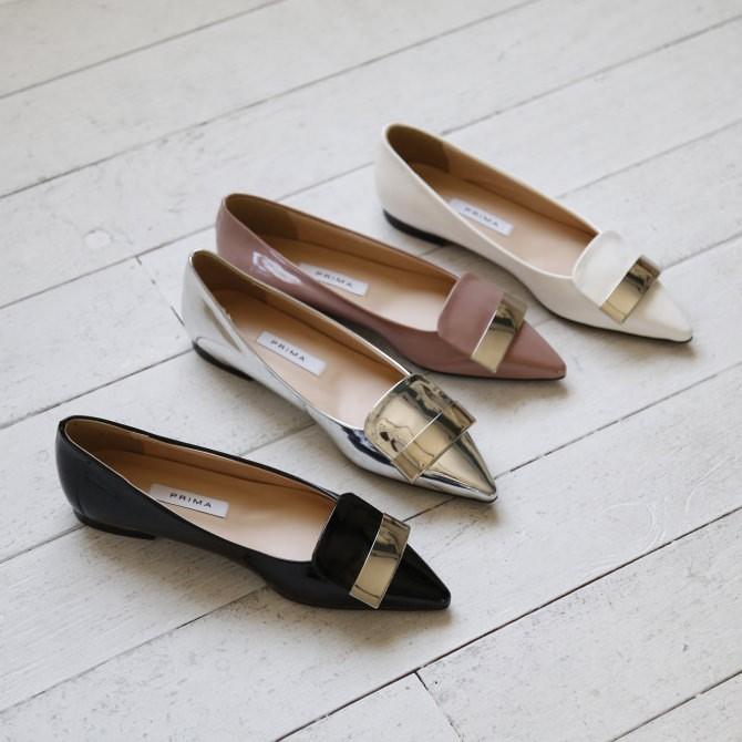 パンプス フラット モチーフ シルバー 黒 ブラック ピンク ホワイト