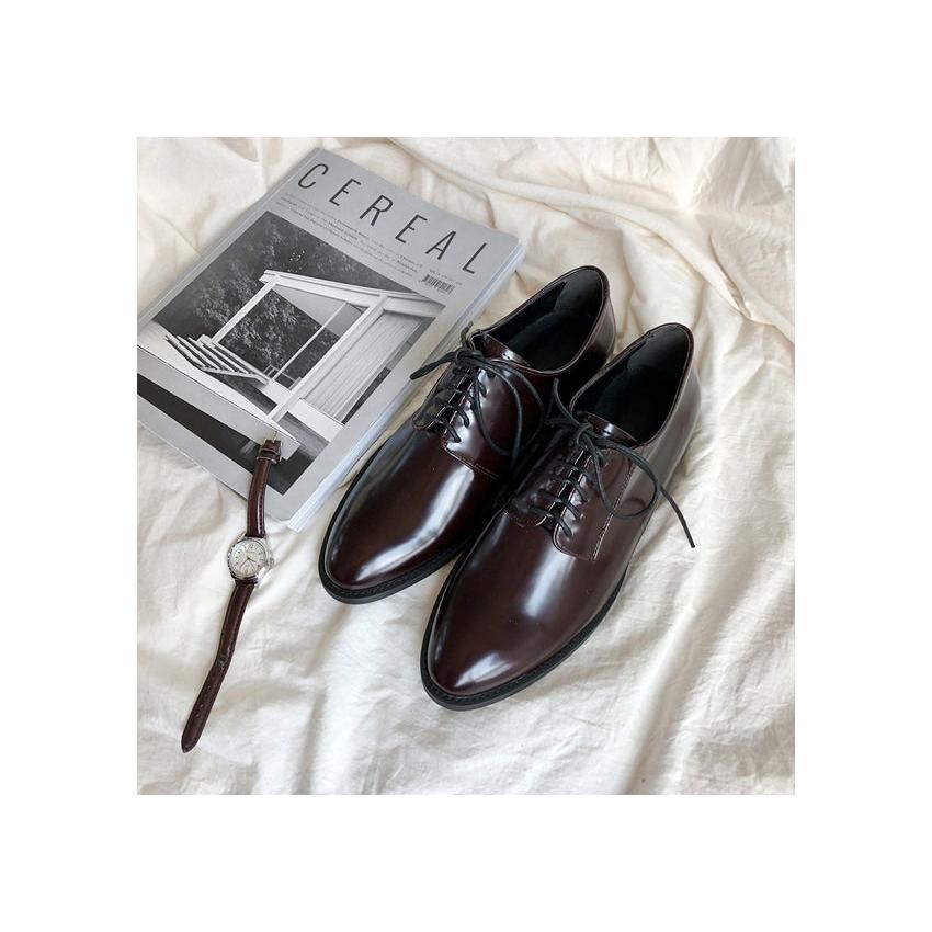 オックスフォードシューズ レースアップ ローヒール フラット おじ靴