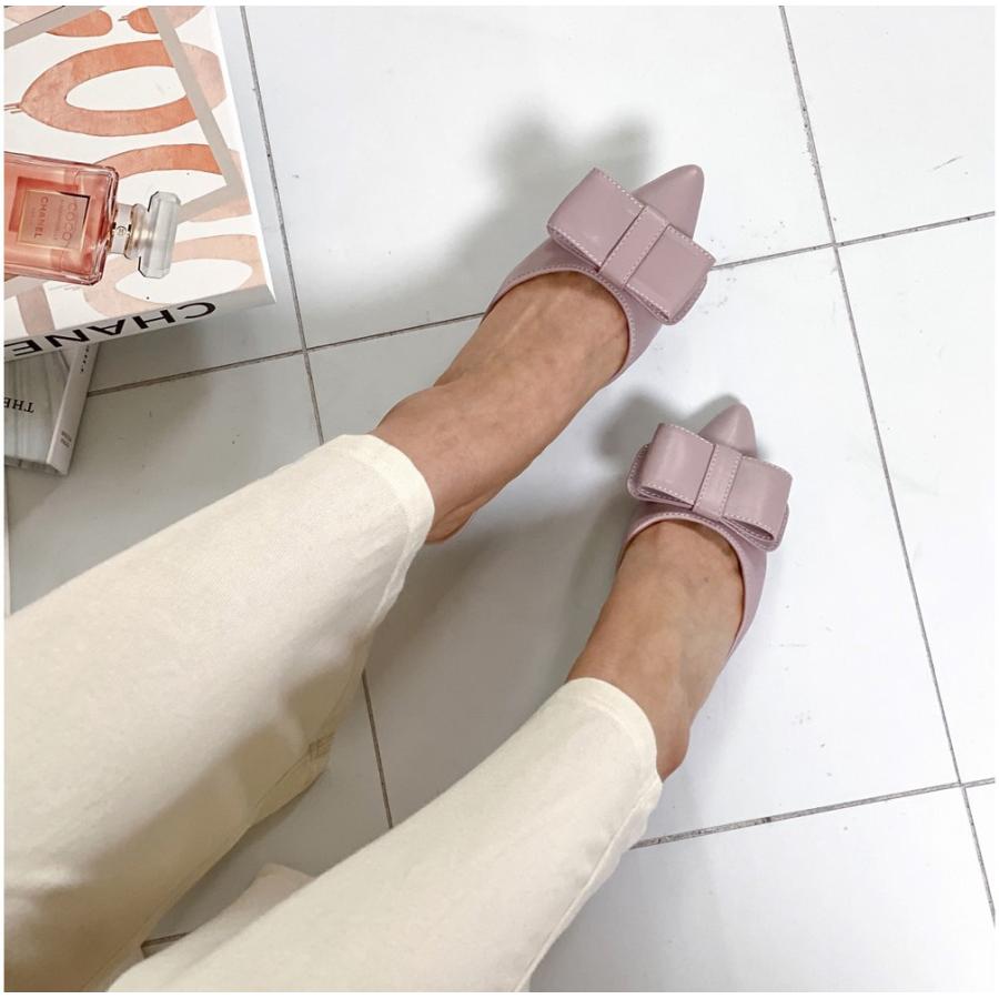 サンダル ミュール ポインテッドトゥ リボン りぼん モチーフ