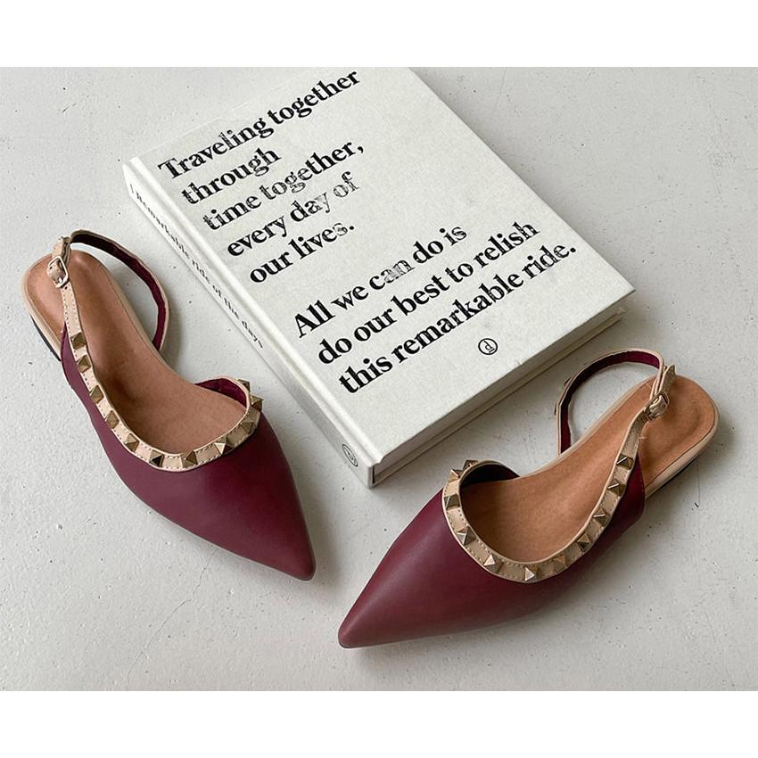 サンダル パンプス スタッズ バックストラップ フラット レディース