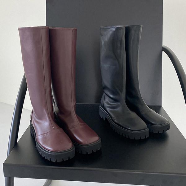 公式特売 ロングブーツ ミドルブーツ スクエアトゥ 厚底 フラット レディース 黒 ブラック ワイン 歩きやすい 痛くない カジュアル シンプル 靴 婦人靴 韓国 オーダーメイド製作 Maincoffee Com Ec