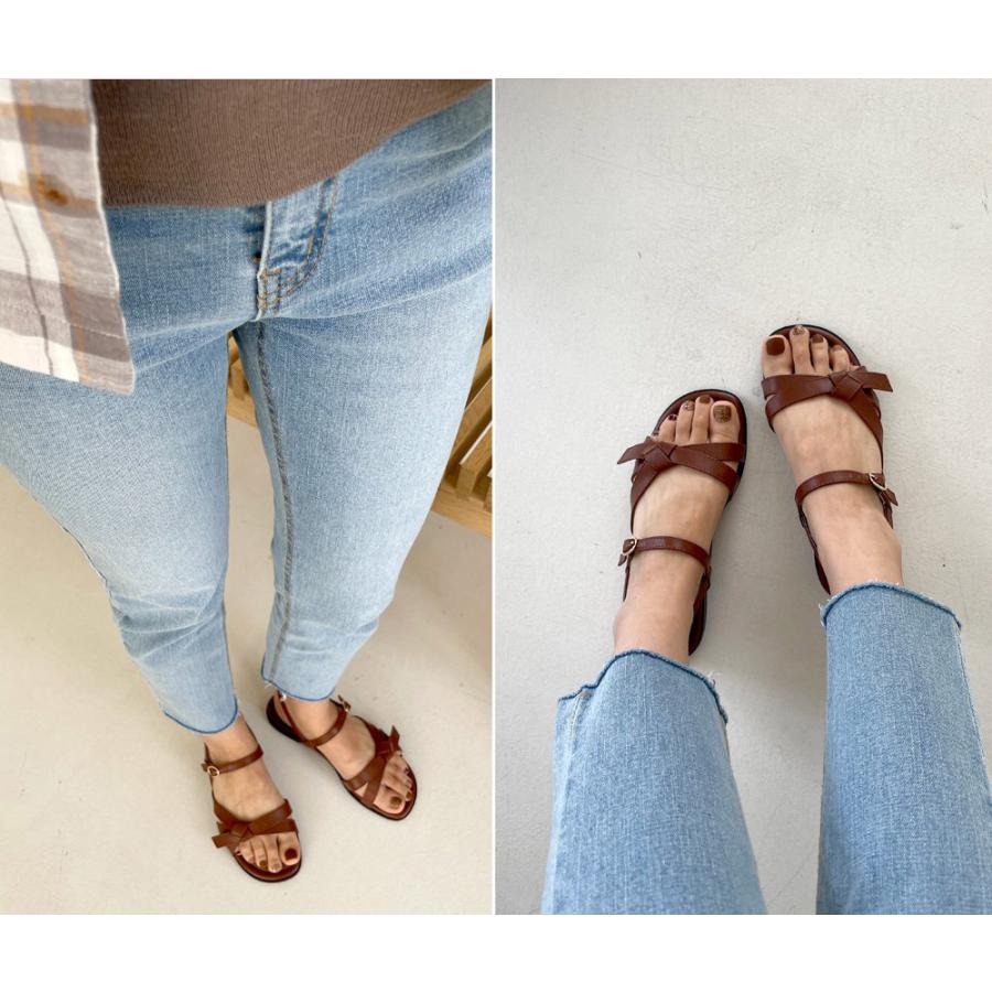 サンダル りぼん リボン バックストラップ フラット レディース