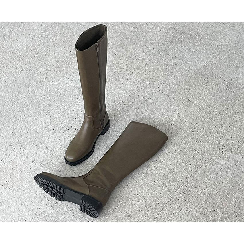 ロングブーツ トラックソール フラット レディース ローヒール 黒 茶色 ブラック ブラウン カーキー 歩きやすい 痛くない カジュアル 靴 婦人靴 韓国 |  | 11