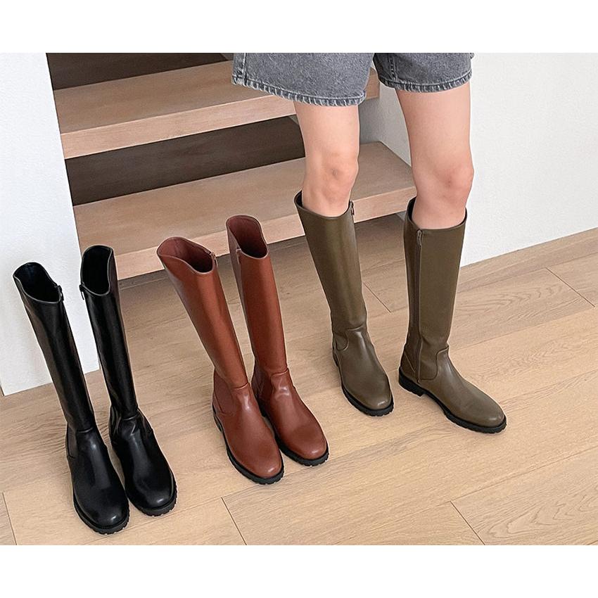 ロングブーツ トラックソール フラット レディース ローヒール 黒 茶色 ブラック ブラウン カーキー 歩きやすい 痛くない カジュアル 靴 婦人靴 韓国 |  | 14