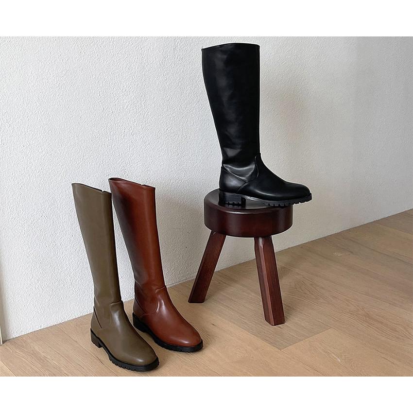 ロングブーツ トラックソール フラット レディース ローヒール 黒 茶色 ブラック ブラウン カーキー 歩きやすい 痛くない カジュアル 靴 婦人靴 韓国 |  | 02