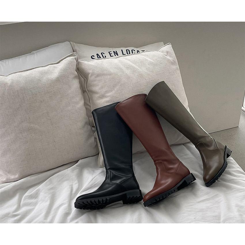 ロングブーツ トラックソール フラット レディース ローヒール 黒 茶色 ブラック ブラウン カーキー 歩きやすい 痛くない カジュアル 靴 婦人靴 韓国 |  | 03