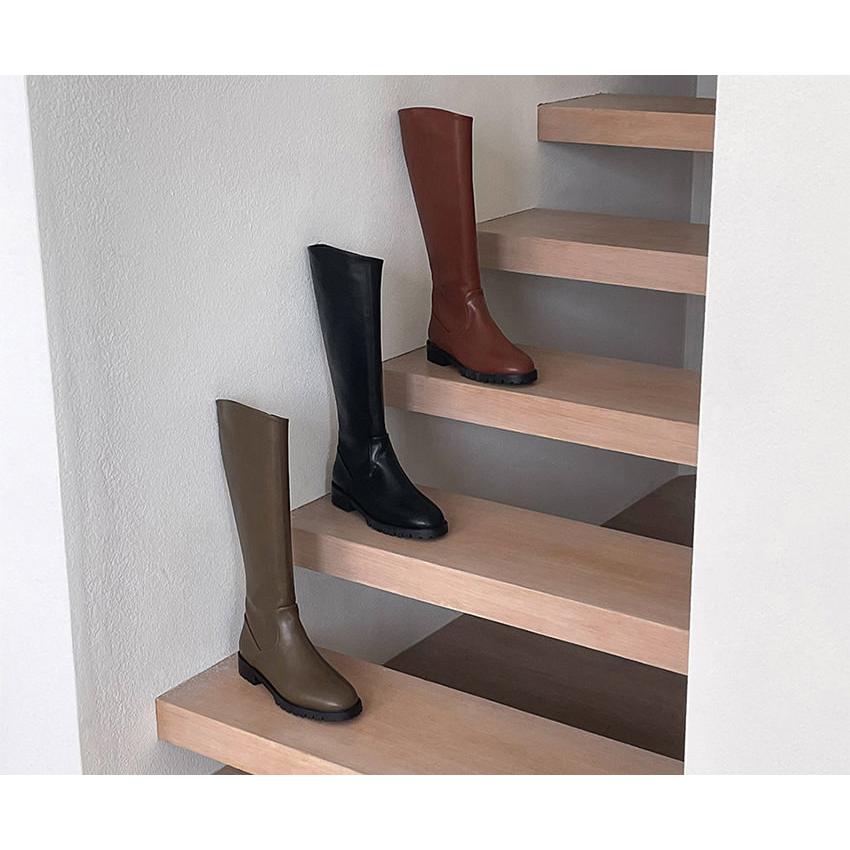 ロングブーツ トラックソール フラット レディース ローヒール 黒 茶色 ブラック ブラウン カーキー 歩きやすい 痛くない カジュアル 靴 婦人靴 韓国 |  | 05