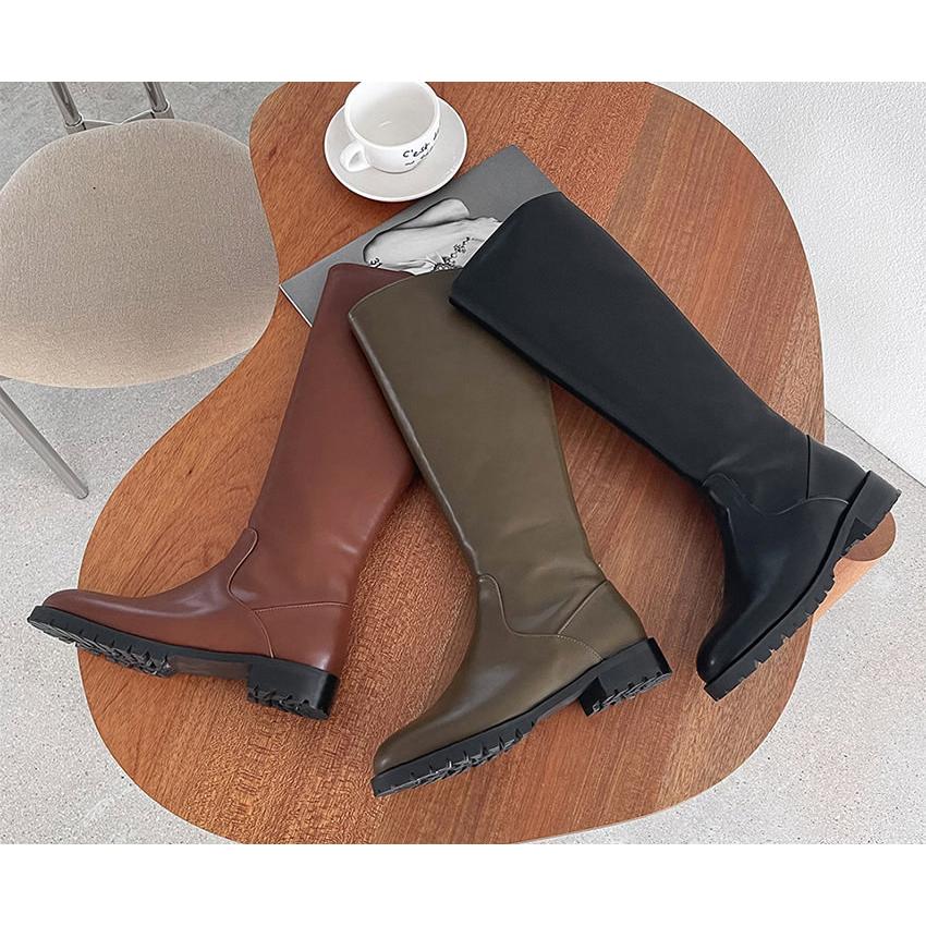 ロングブーツ トラックソール フラット レディース ローヒール 黒 茶色 ブラック ブラウン カーキー 歩きやすい 痛くない カジュアル 靴 婦人靴 韓国 |  | 06