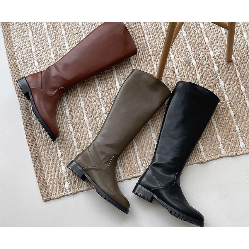 ロングブーツ トラックソール フラット レディース ローヒール 黒 茶色 ブラック ブラウン カーキー 歩きやすい 痛くない カジュアル 靴 婦人靴 韓国 |  | 07