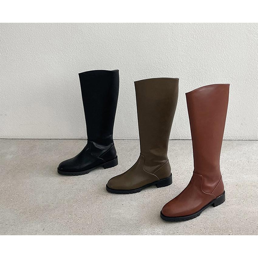 ロングブーツ トラックソール フラット レディース ローヒール 黒 茶色 ブラック ブラウン カーキー 歩きやすい 痛くない カジュアル 靴 婦人靴 韓国 |  | 08