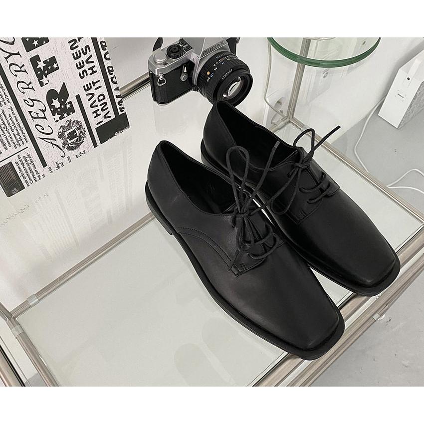 オックスフォードシューズ スクエアトゥ レースアップ フラット