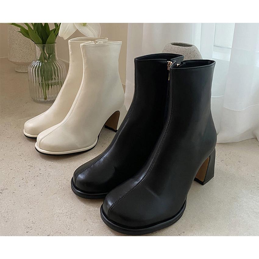 ショートブーツ オブリークトゥ サイドジップ レディース ハイヒール