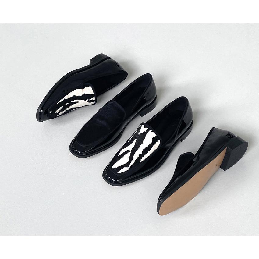 ローファー スクエアトゥ フラット レディース ぺたんこ ペタンコ 黒