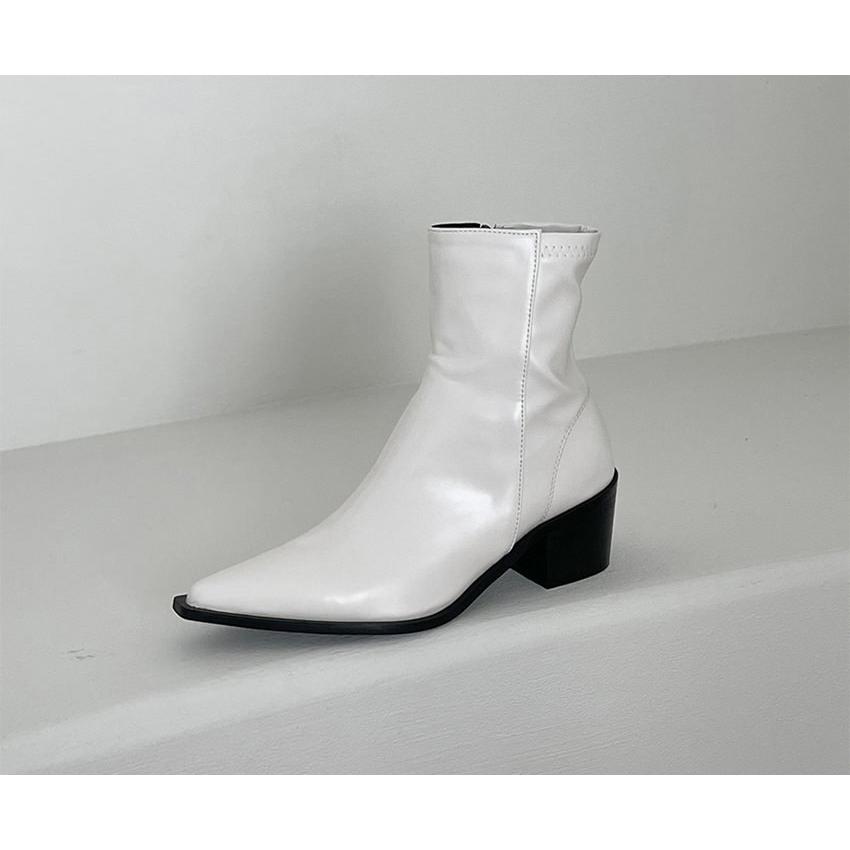 ショートブーツ サイドジップ ポインテッドトゥ レディース チャンキー