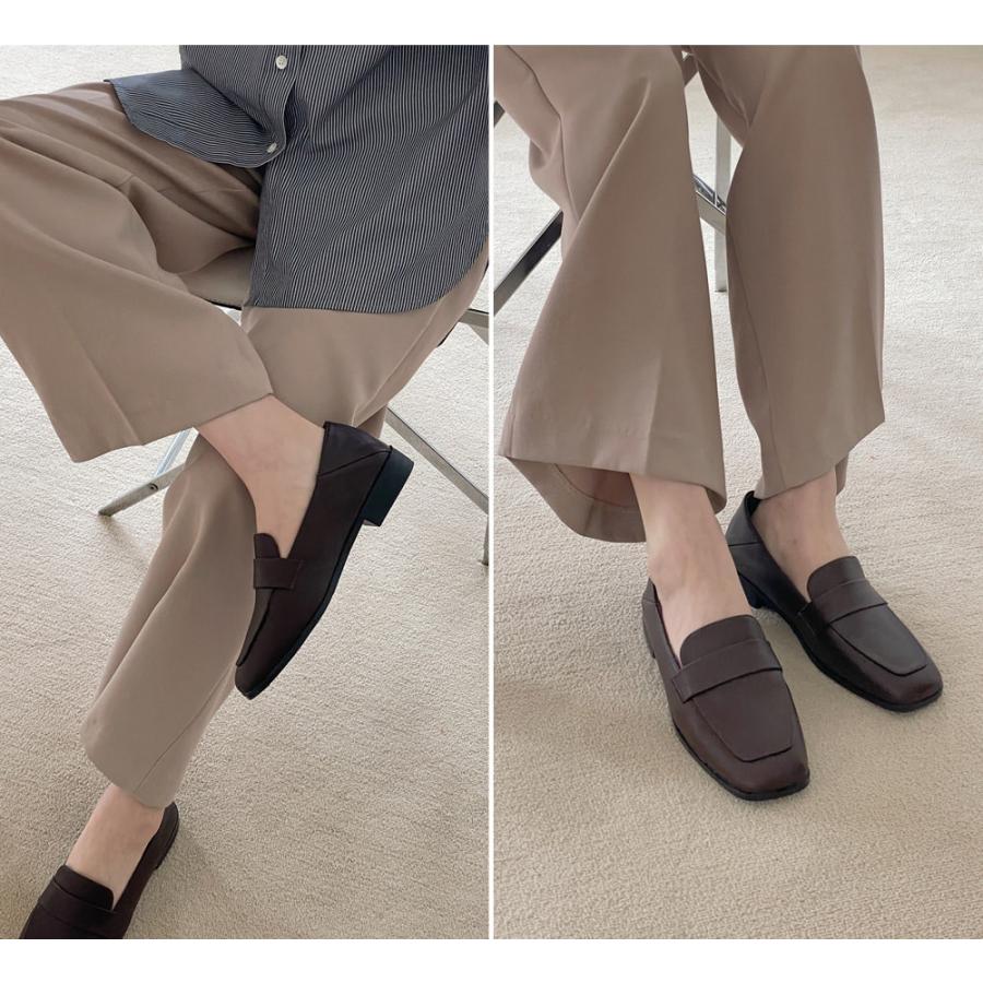 ローファー スクエアトゥ フェイクファー フラット レディース