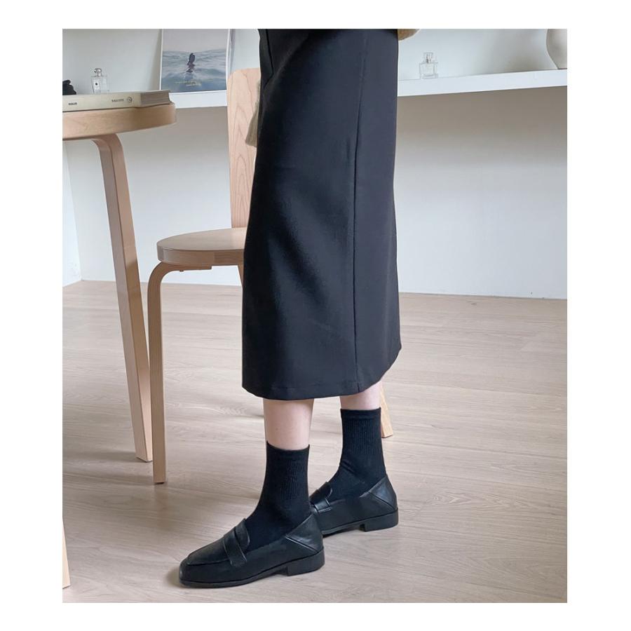 ローファー スクエアトゥ フェイクファー フラット レディース