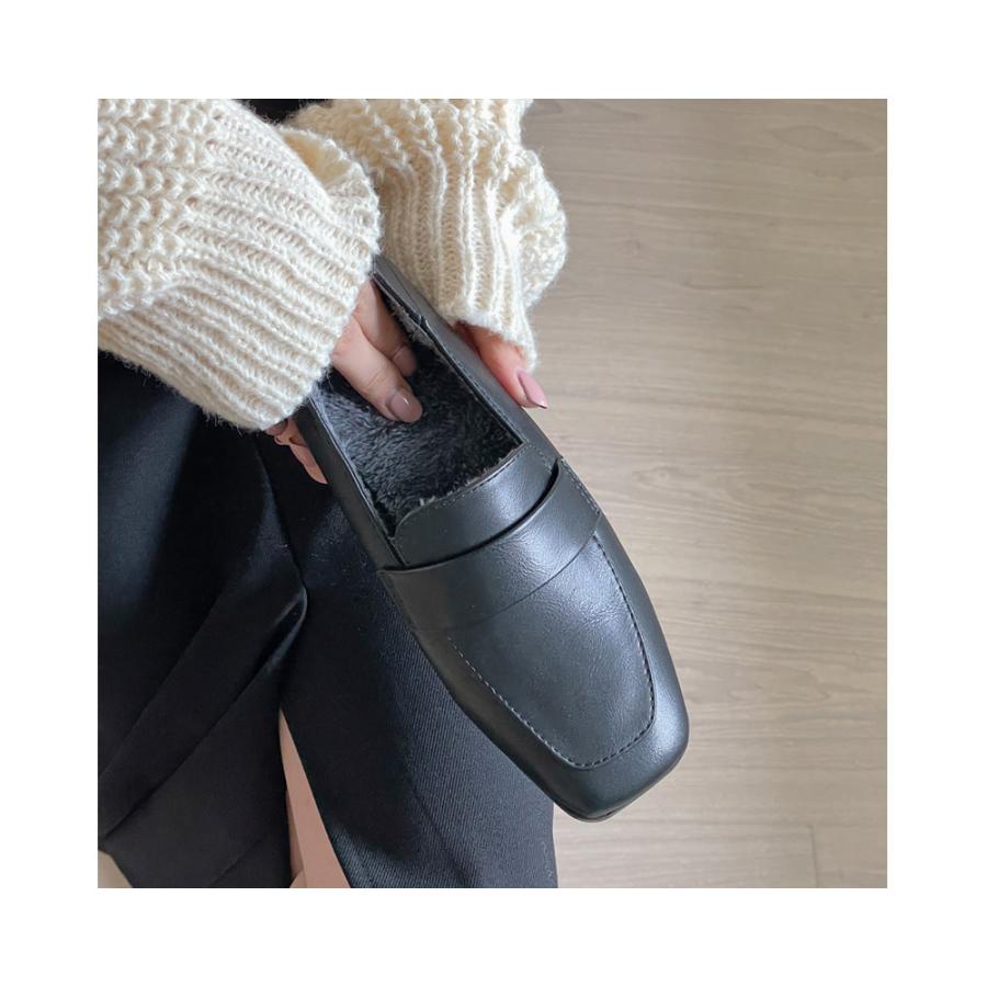 ローファー スクエアトゥ フェイクファー フラット レディース