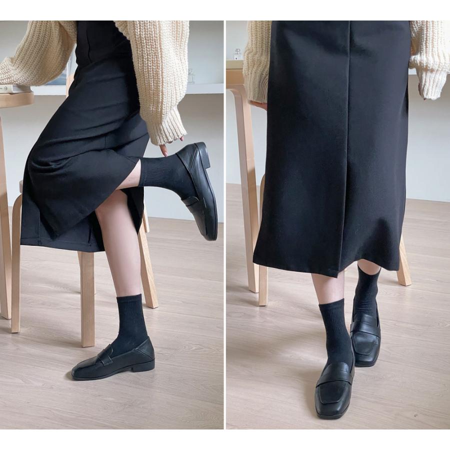 ローファー スクエアトゥ フェイクファー フラット レディース