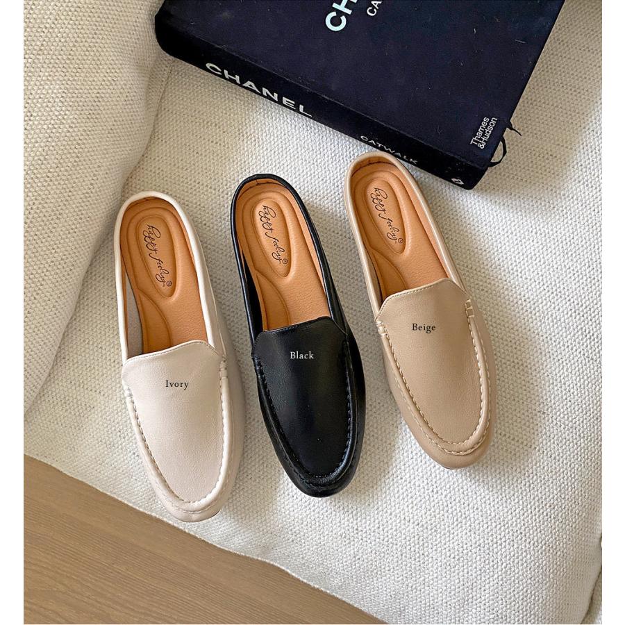 ローファー サンダル フラット レディース ぺたんこ ペタンコ 黒