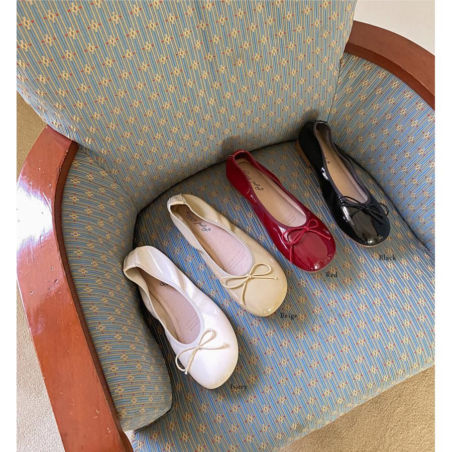 バレエシューズ パンプス フラット オブリークトゥ りぼん リボン