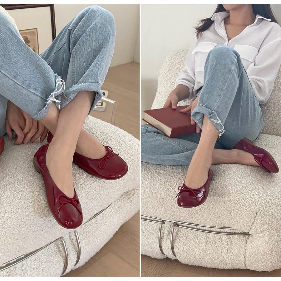 バレエシューズ パンプス フラット オブリークトゥ りぼん リボン