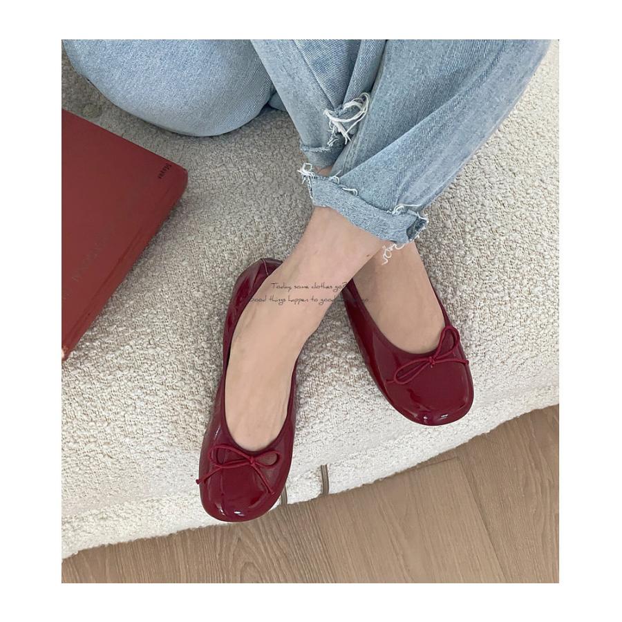 バレエシューズ パンプス フラット オブリークトゥ りぼん リボン