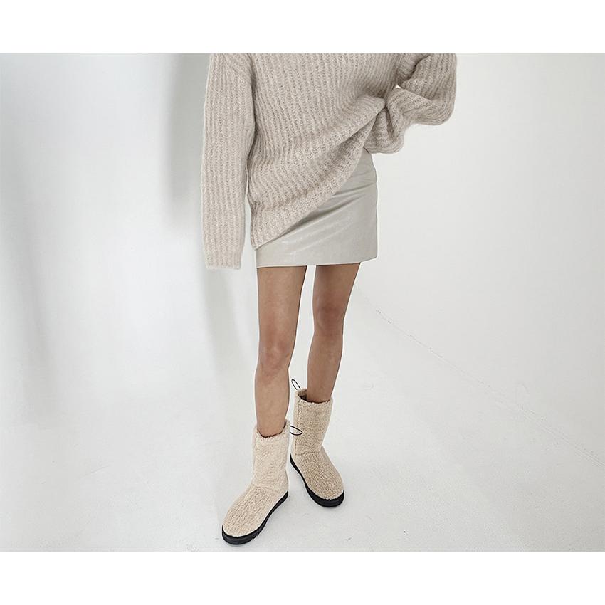 ショートブーツ もこもこ モコモコ フェイクファー フラット