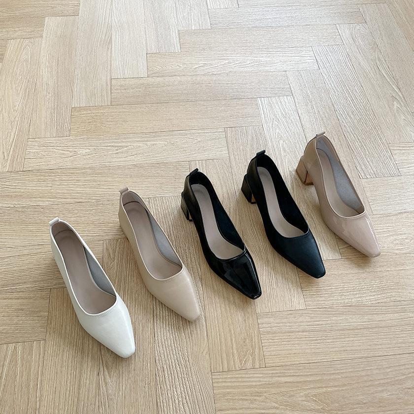 パンプス プレーン 牛革 レディース チャンキーヒール 太ヒール